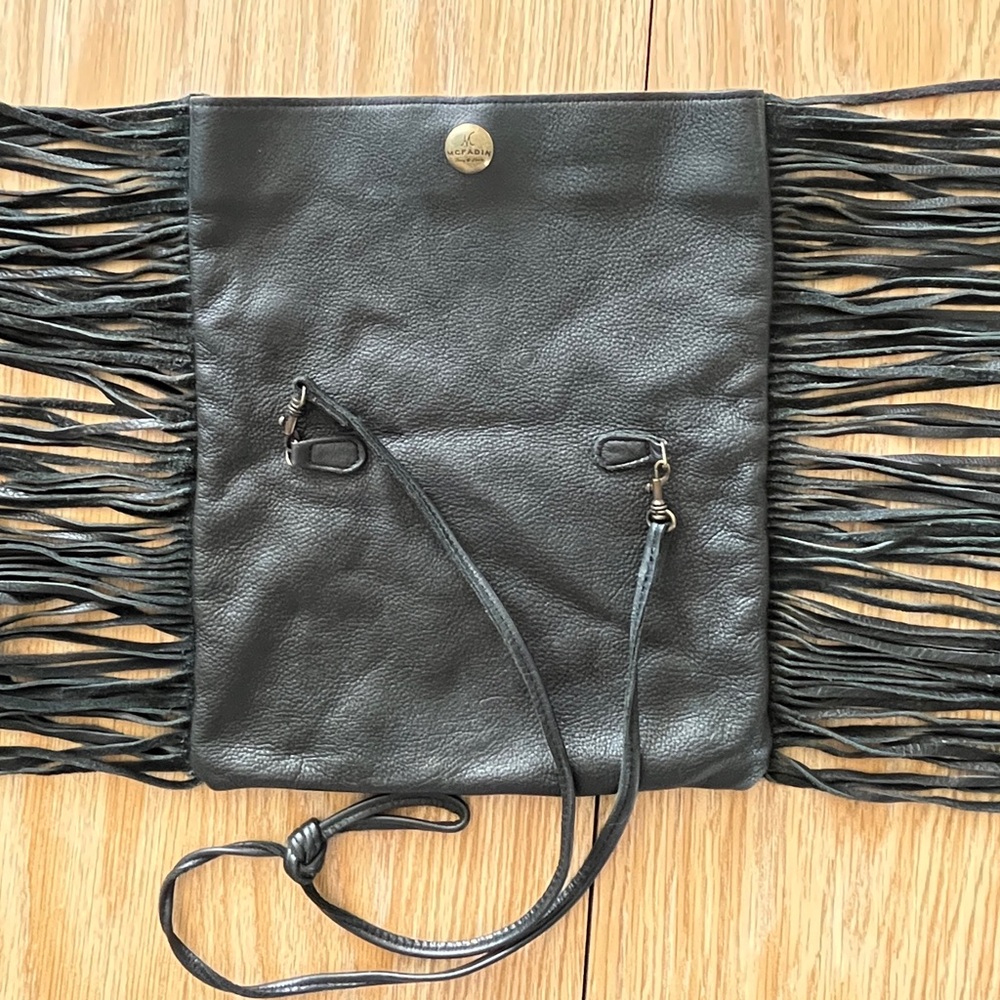 McFadin RARE Handmade Texas Leather Fringe Stud Crossbody Fold Over Slouch Bag - Picture 11 of 14